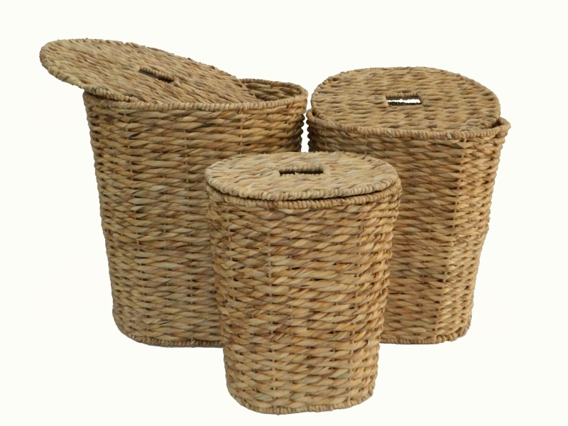 Custom-made 3pc Water Hyacinth Laundry Baskets - Eco-friendly Woven Storage Set with Lids